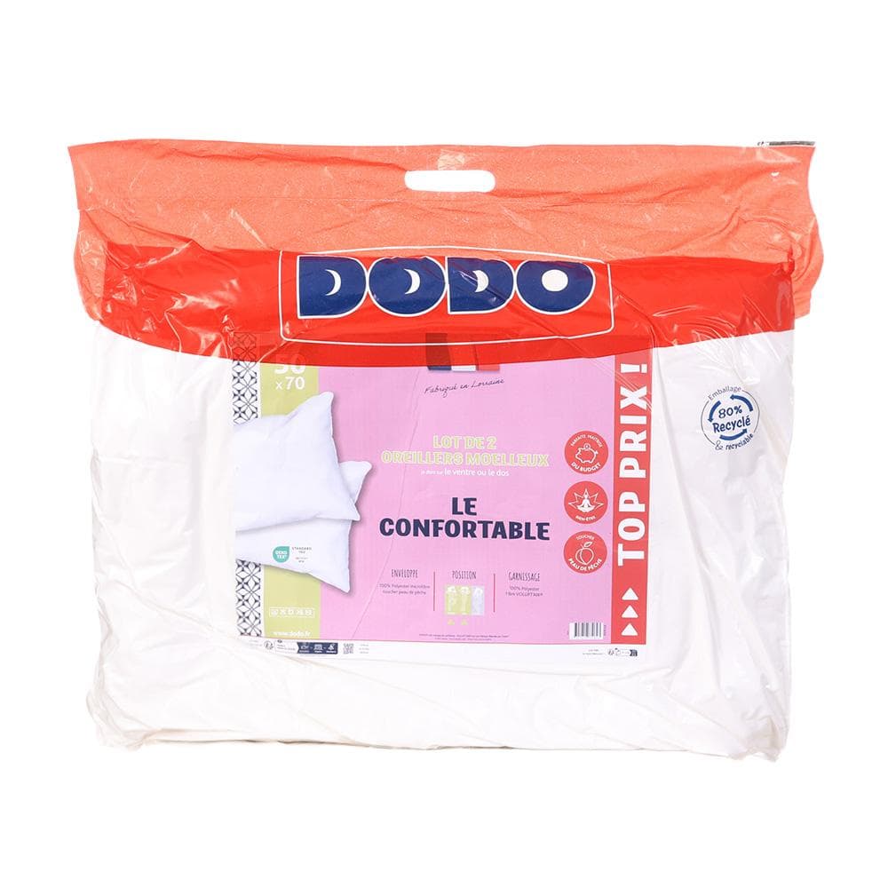 X2 Oreillers Blanc Dodo Moelleux confort 50x70 1