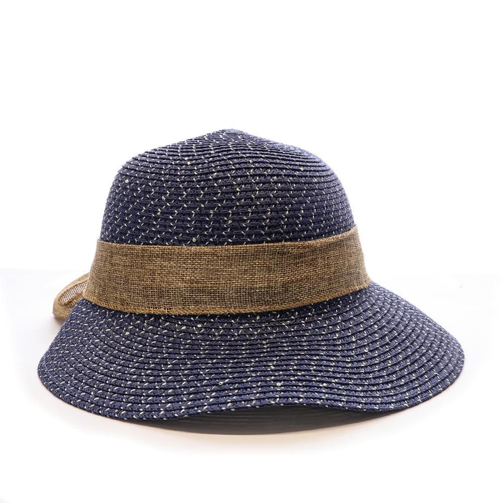 Chapeau de soleil en paille bleu marine Via Lorenzo Pan Coupe Ocean 1