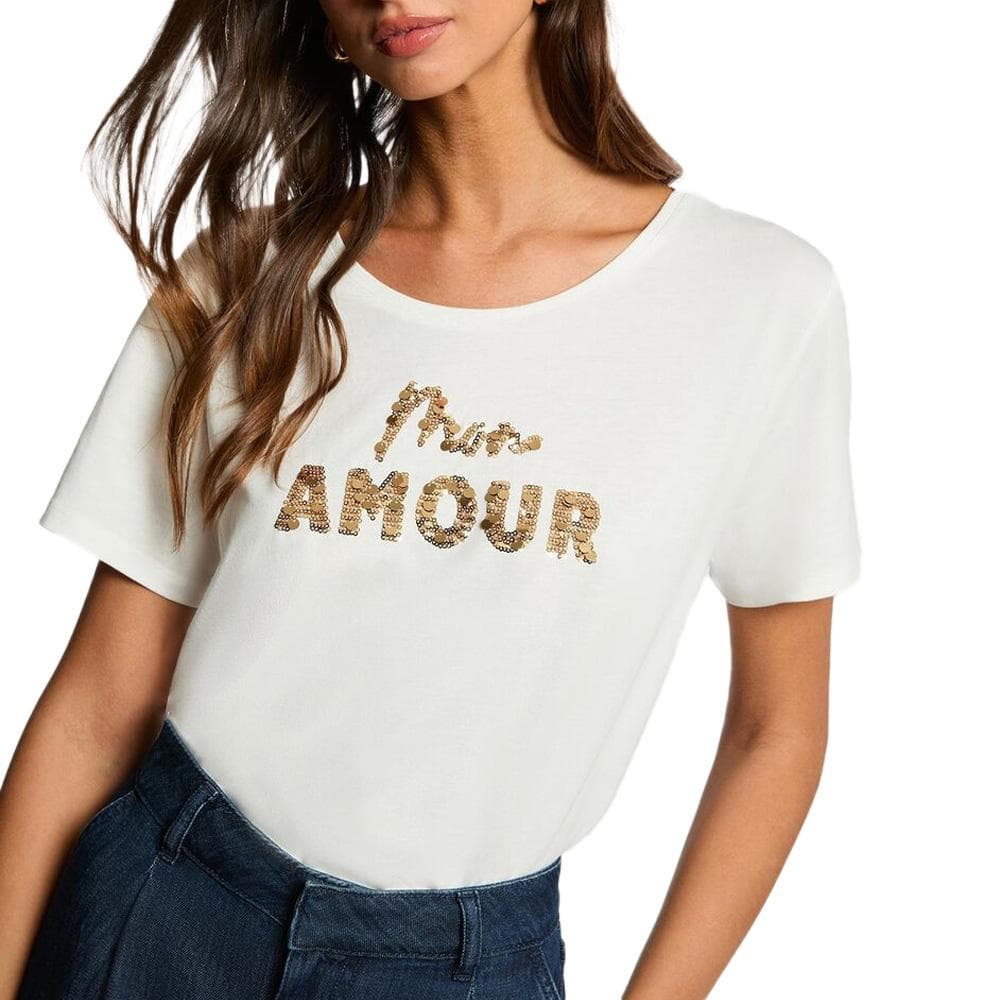 T-Shirt Blanc Femme Morgan Broderie Sequins 1
