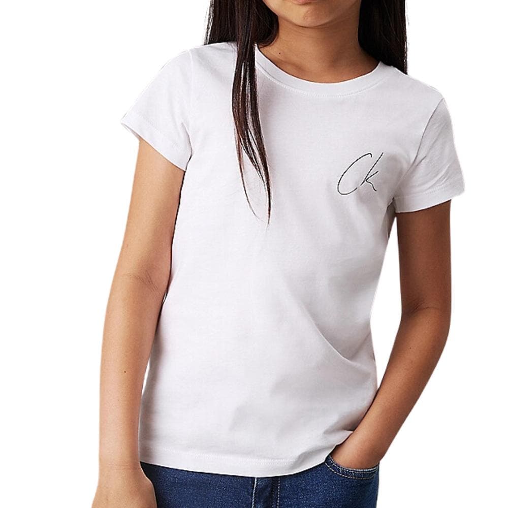 T-shirt Blanc Fille Calvin Klein Jeans Signage 1