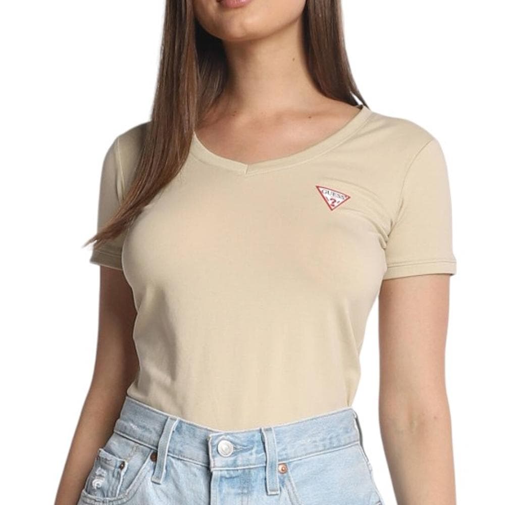 T-shirt Beige Femme Guess Mini Triangle 1