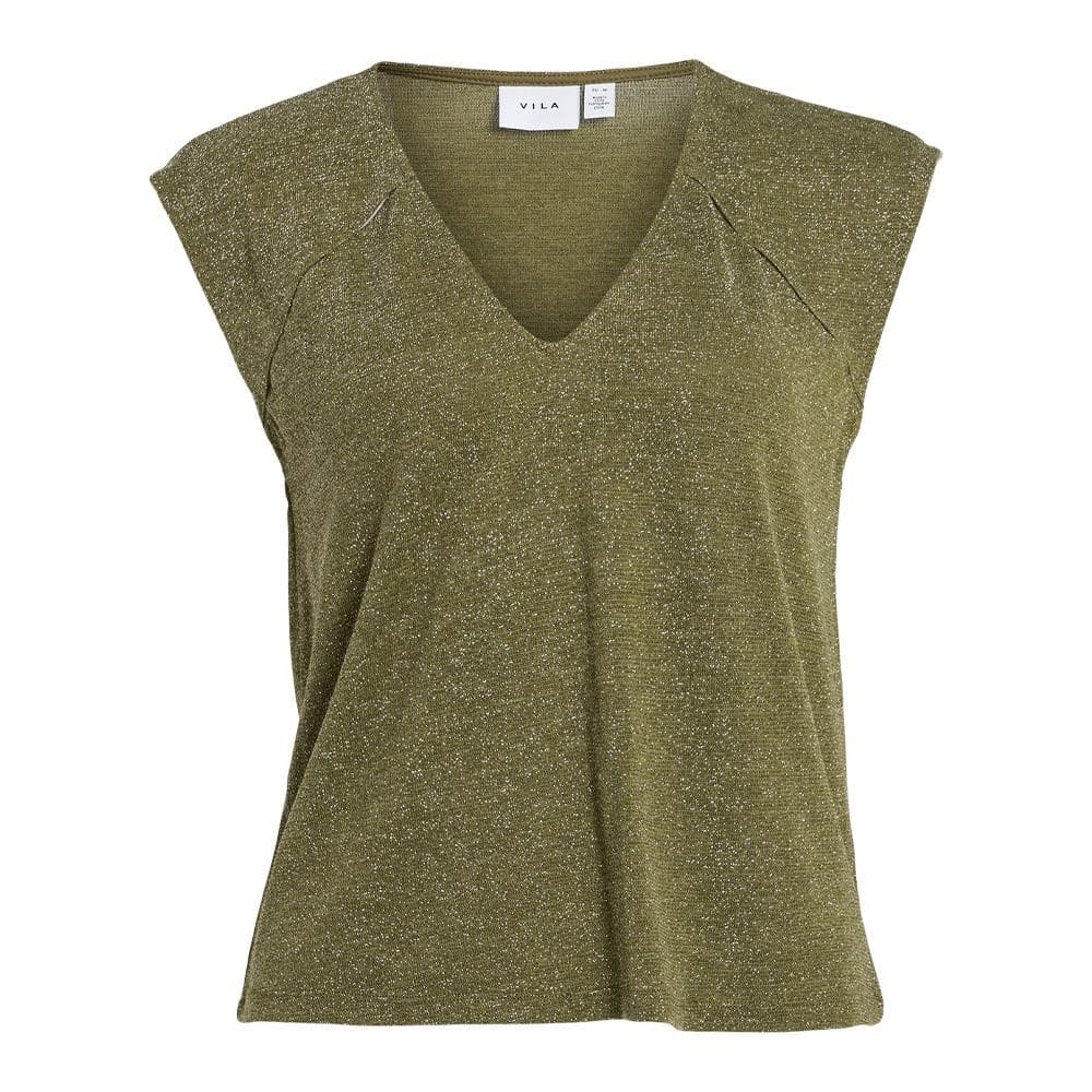Top pailleté kaki femme VILA neck 1