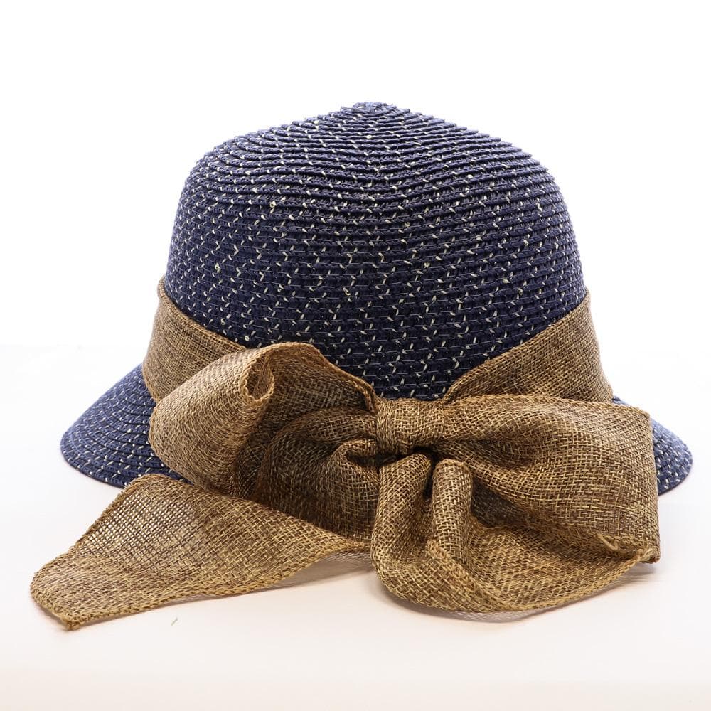 Chapeau de soleil en paille bleu marine Via Lorenzo Pan Coupe Ocean 3