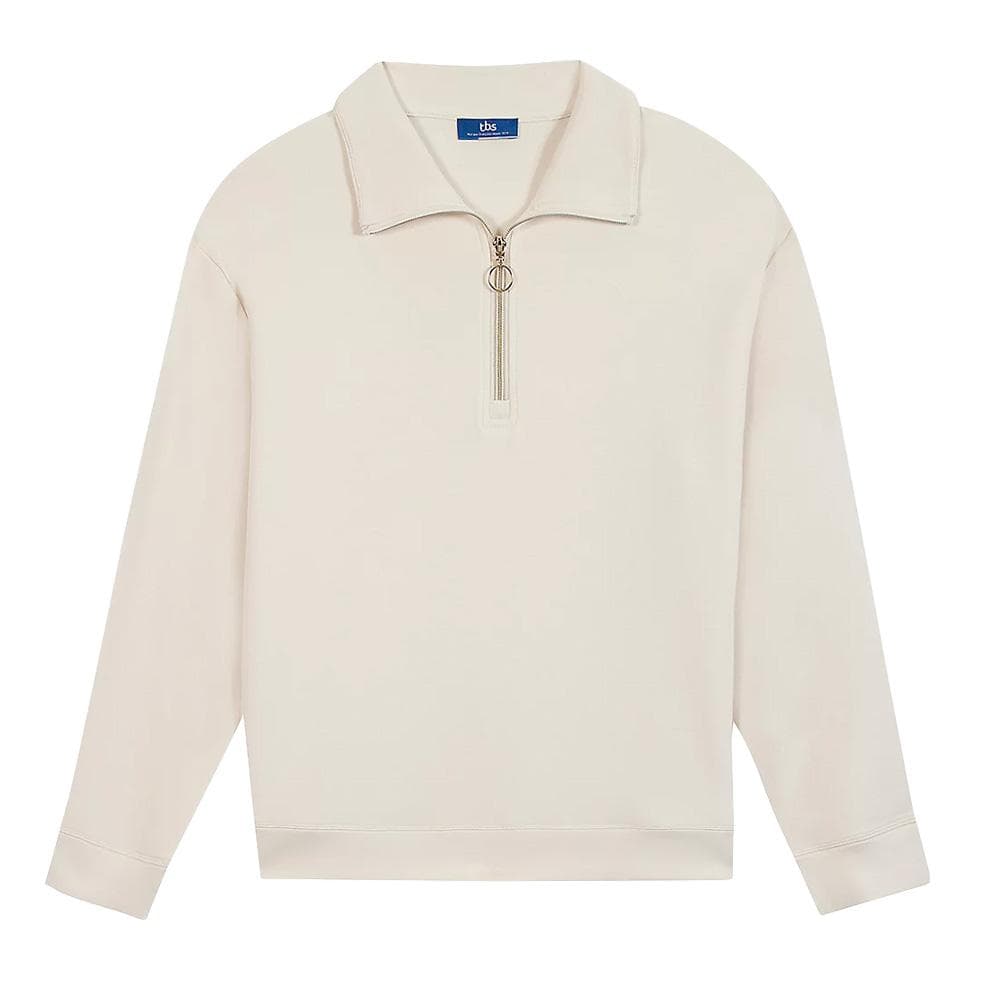 Sweat 1/4 de Zip Beige Femme TBS Craie 1