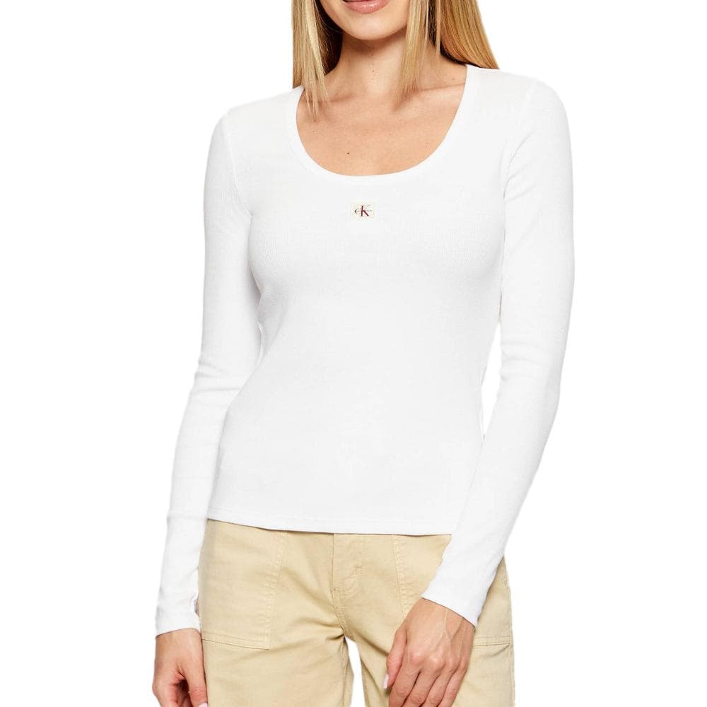 T-Shirt Manches Longues Blanc Femme Calvin Klein Jeans Woven 1
