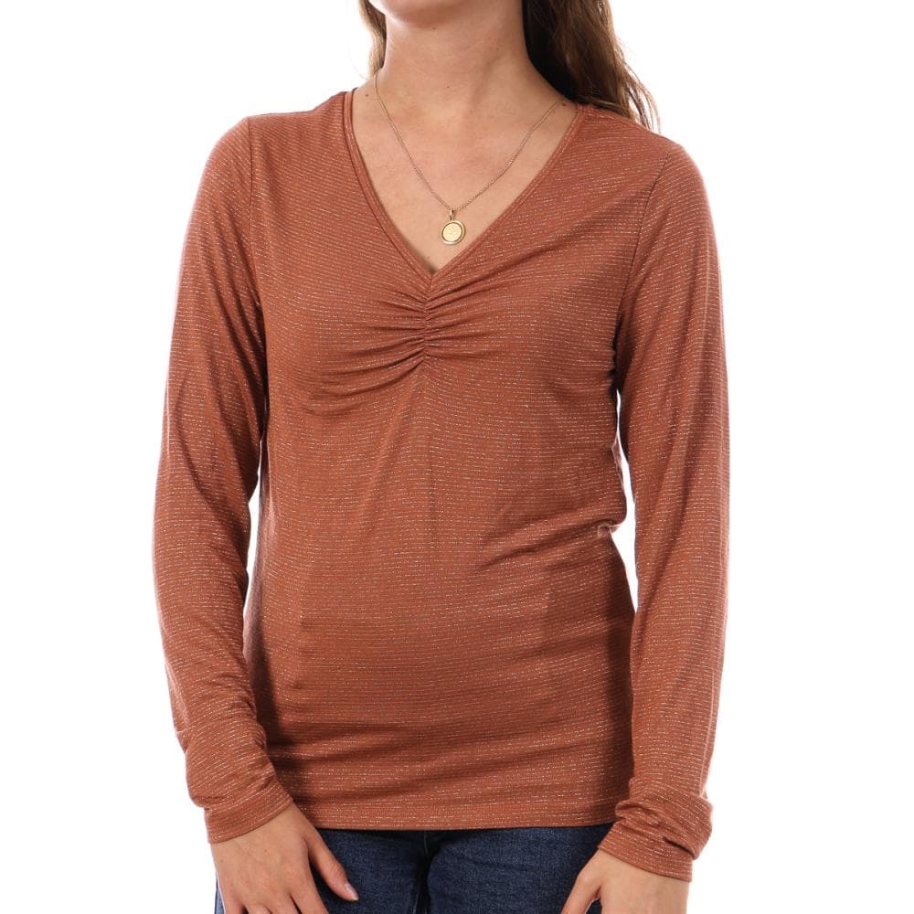 T-shirt Marron à rayures Femme Pieces Tamara 1