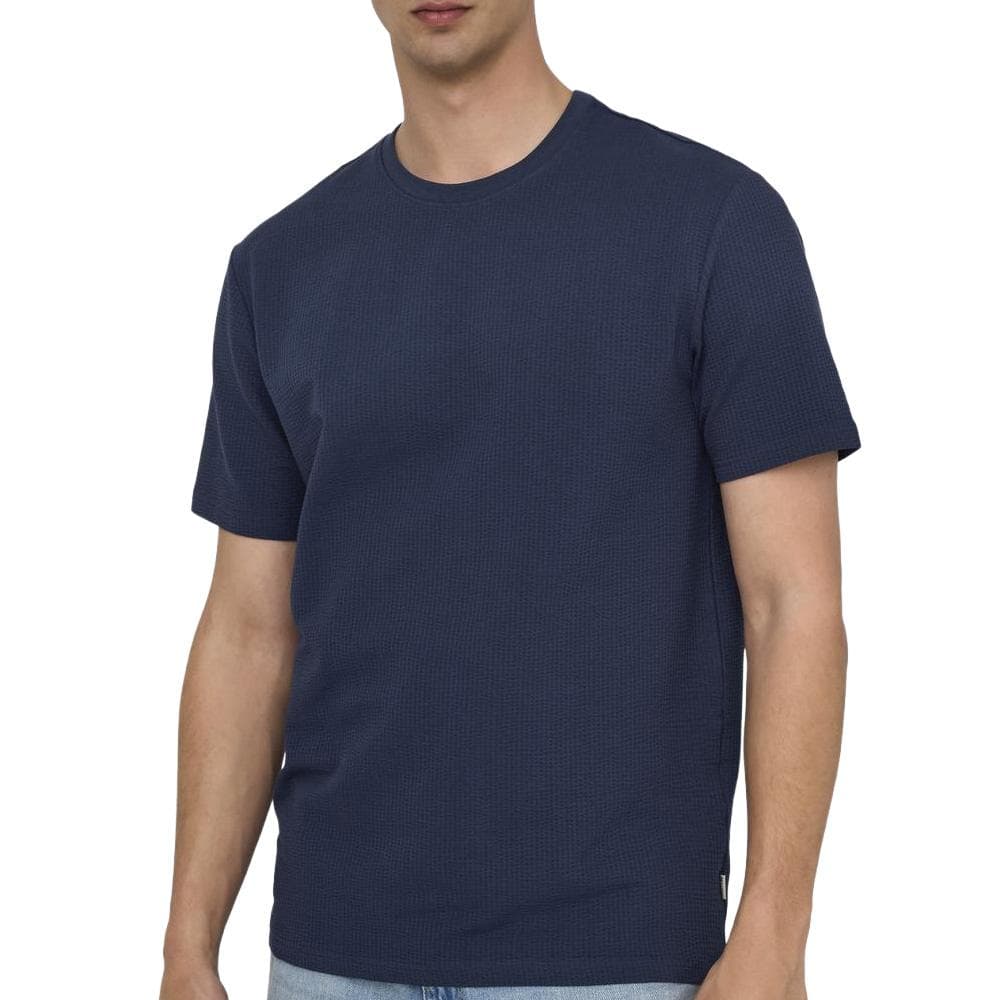T-Shirt Marine Homme Only & Sons Onskian Life Seersucker 1