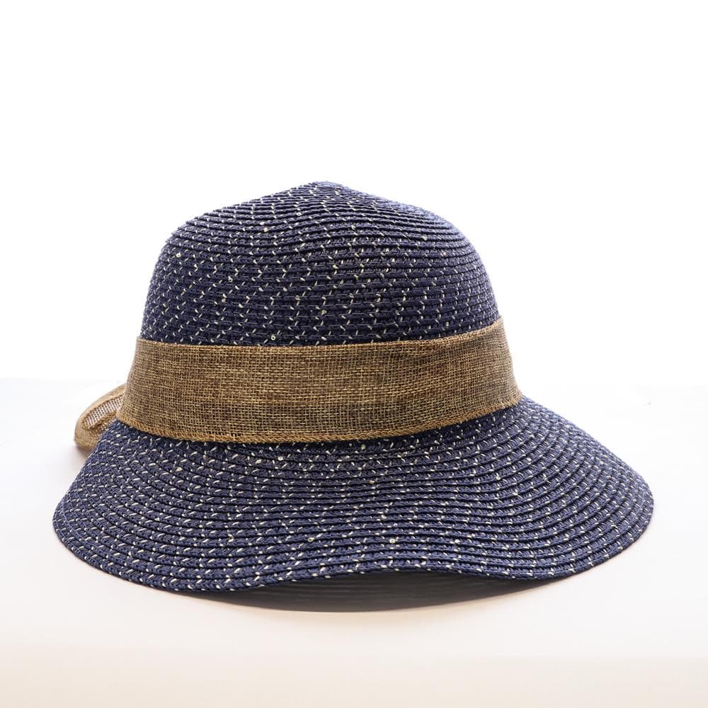 Chapeau de soleil en paille bleu marine Via Lorenzo Pan Coupe Ocean 2