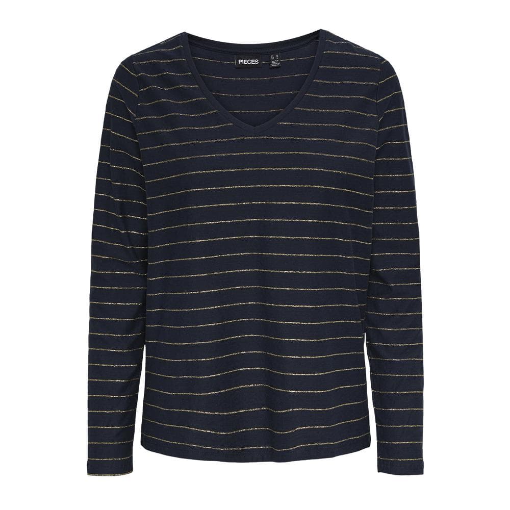 T-shirt Manches Longues Marine/Doré Femme Pieces Milona 1