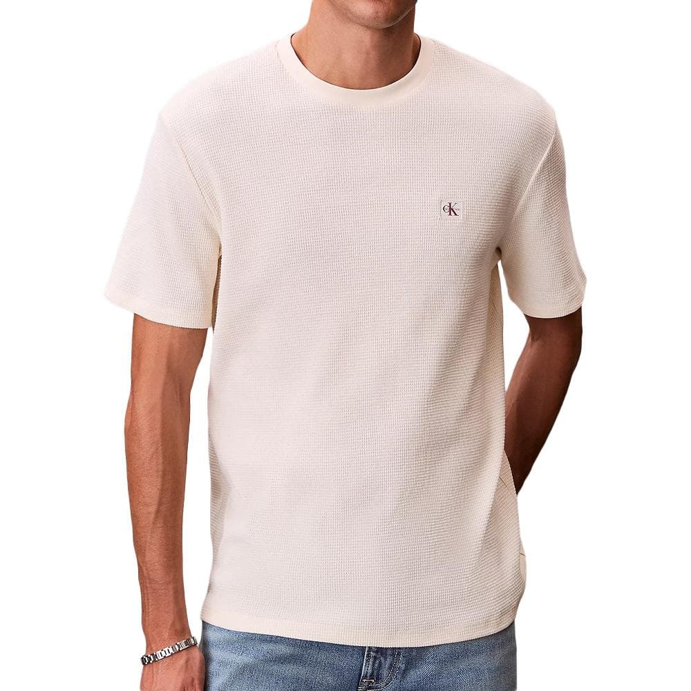 T-Shirt Beige Homme Calvin Klein Jeans Waffle Badge 1