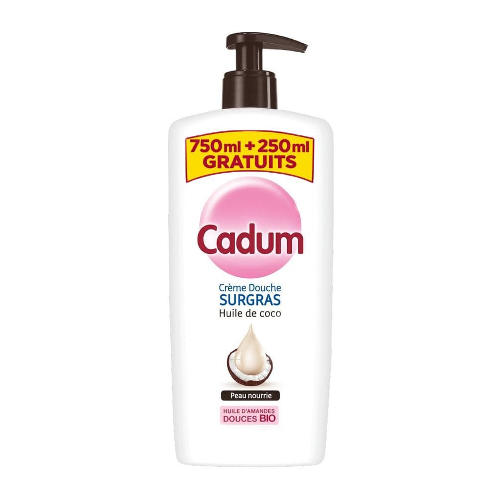 Cadum Crème Douche Surgras Huile de Coco 1 L (750 ml + 250 ml offerts) 1