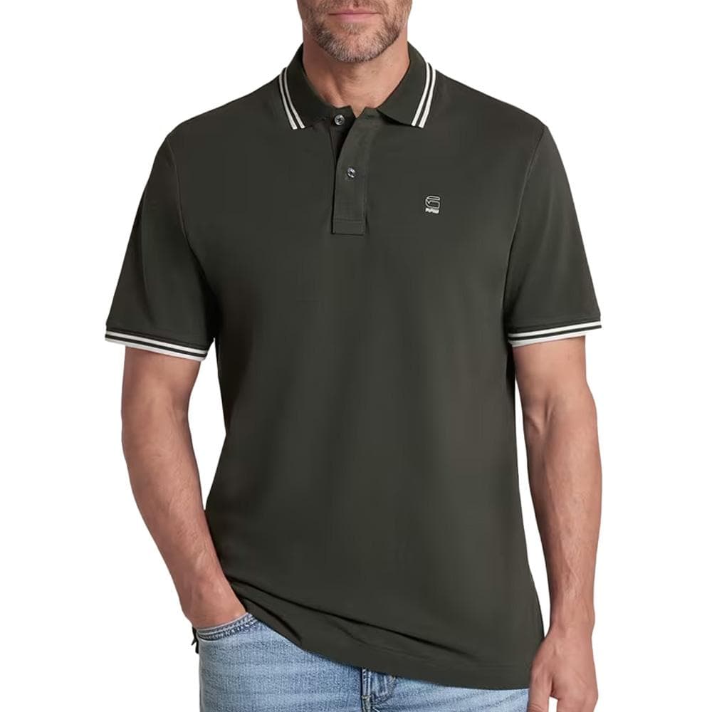 Polo Kaki Foncé Homme G-Star RAW Striped Collar 1