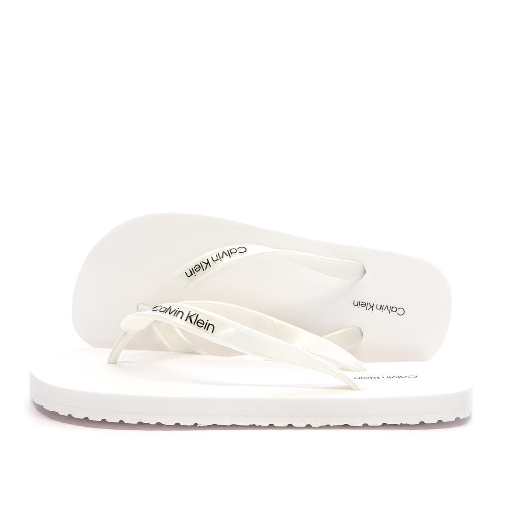 Tongs Blanches Femme Calvin Klein Jeans Flip Flop Tpu Metall 1