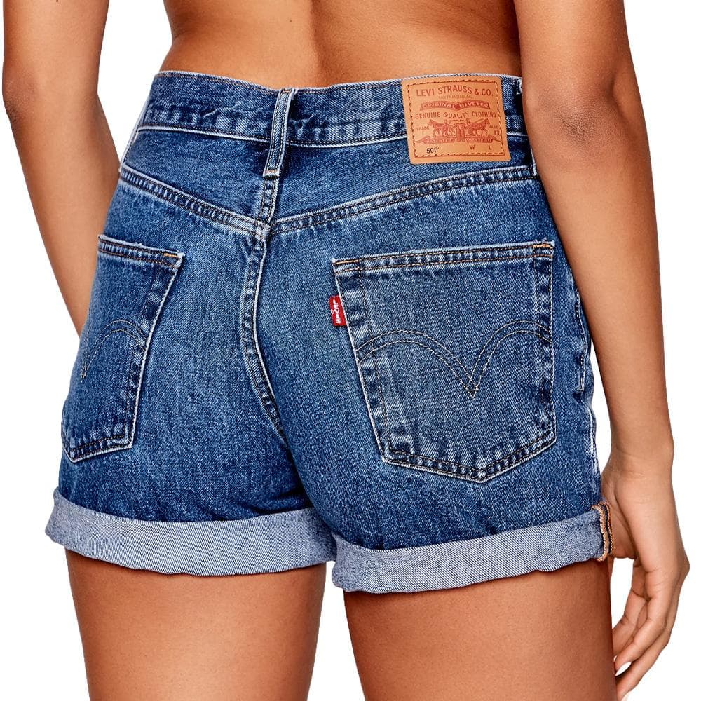 501 Short Bleu Femme Levi's Rolled 2