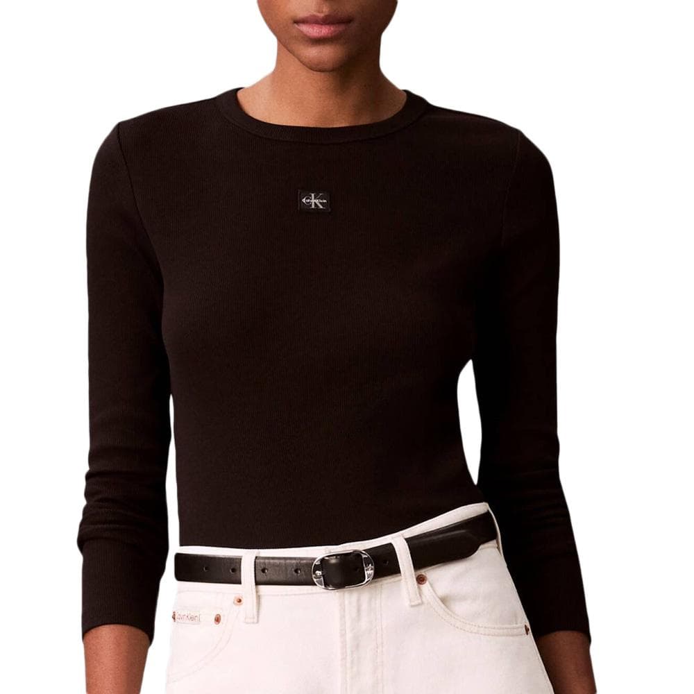 T-Shirt Manches Longues Noir Femme Calvin Klein Jeans Label 1