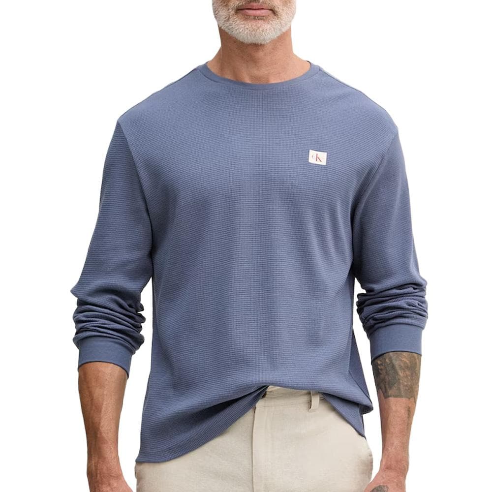 Sweat Bleu Homme Calvin Klein Jeans Waffle Badges 1