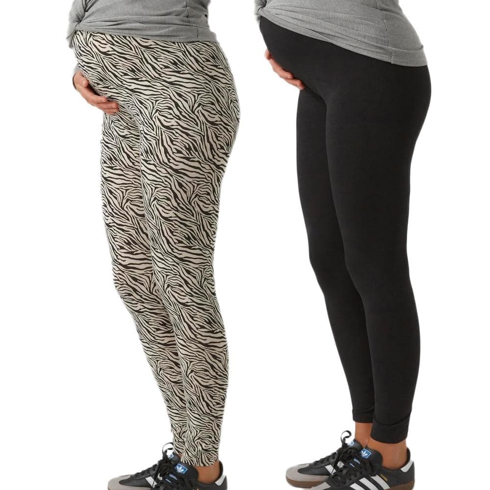X2 Leggings de Grossesse Beige/Noir Femme Mamalicious Lemma 1