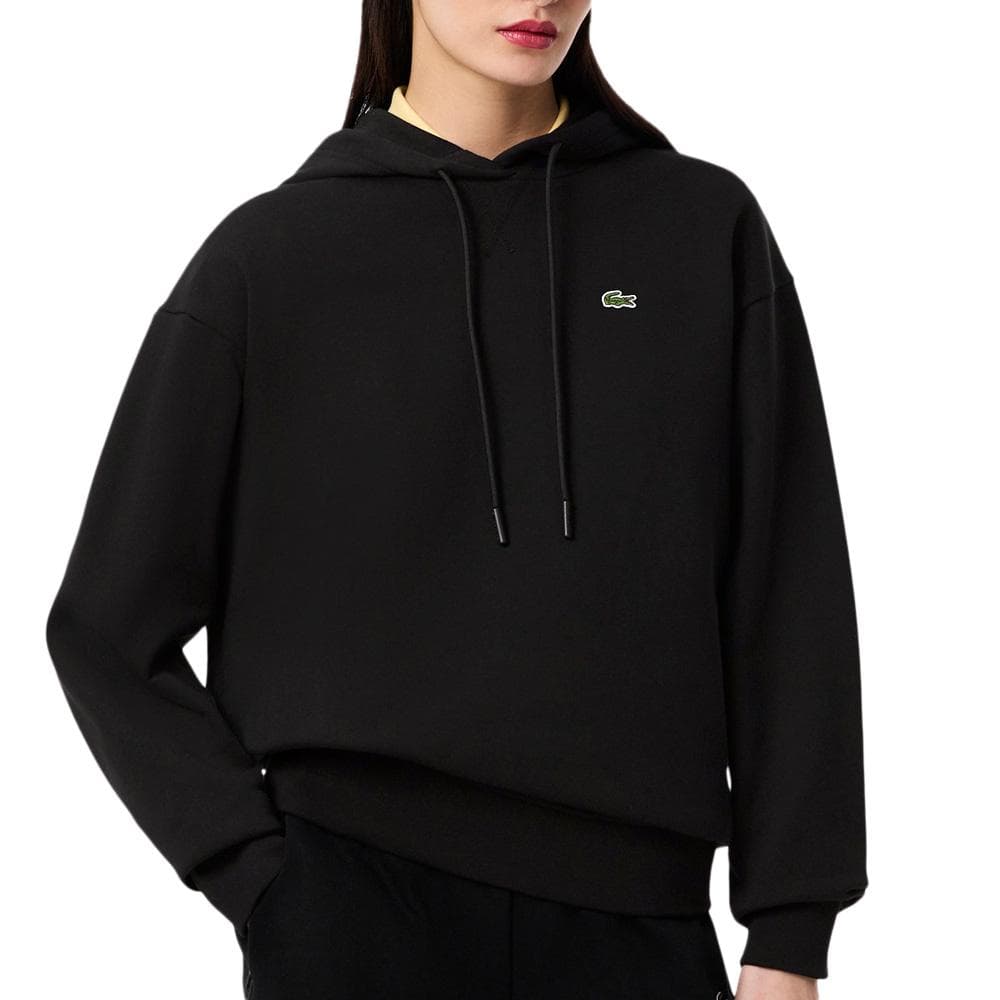 Sweat à Capuche Noir Femme Lacoste polaire surdimensionné 1