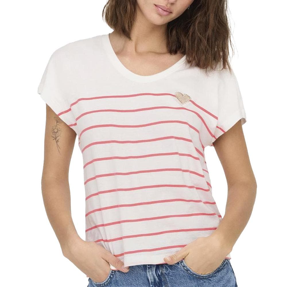 T-Shirt Blanc/Rose Femme Only Emily 1