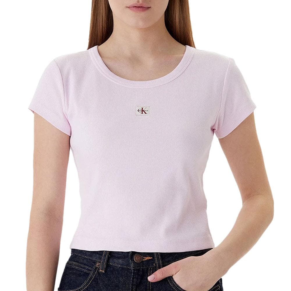 T-Shirt Rose Poudré Femme Calvin Klein Label 2x2 1