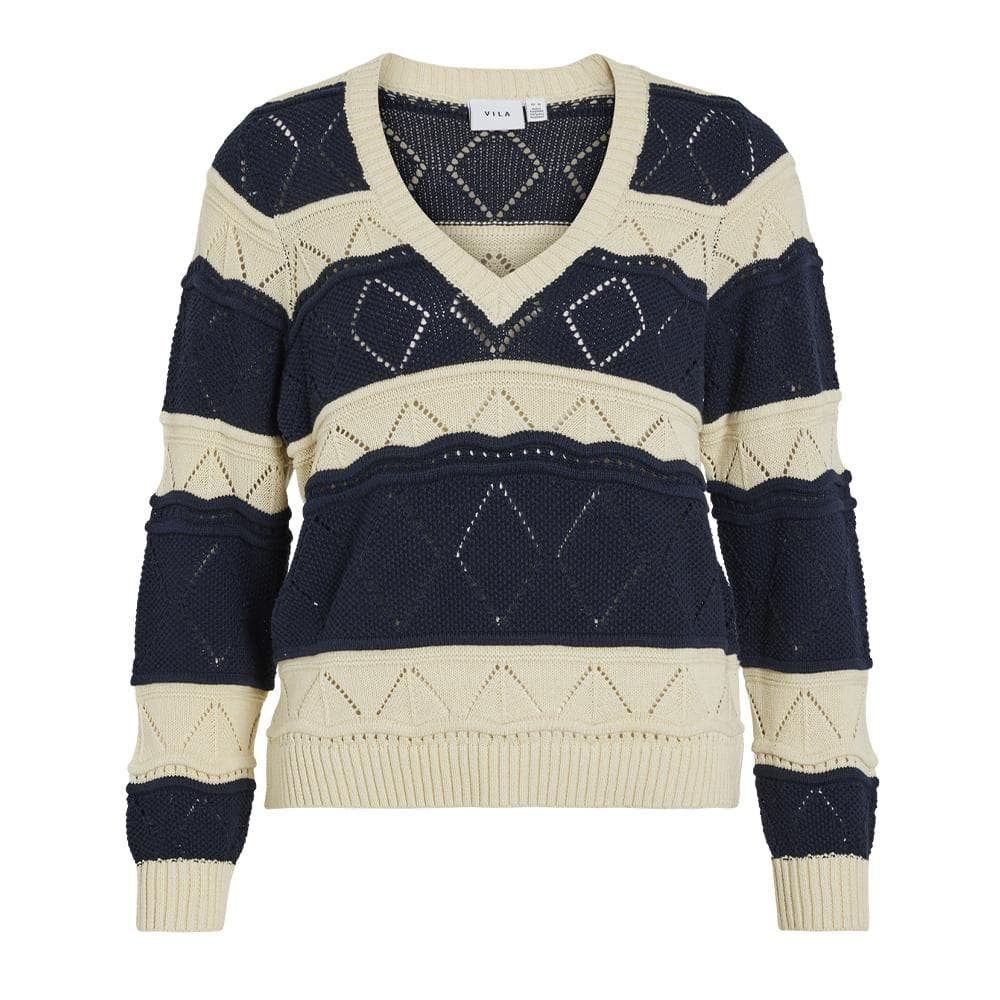 Pull Beige/Marine Femme Vila Lolise 1