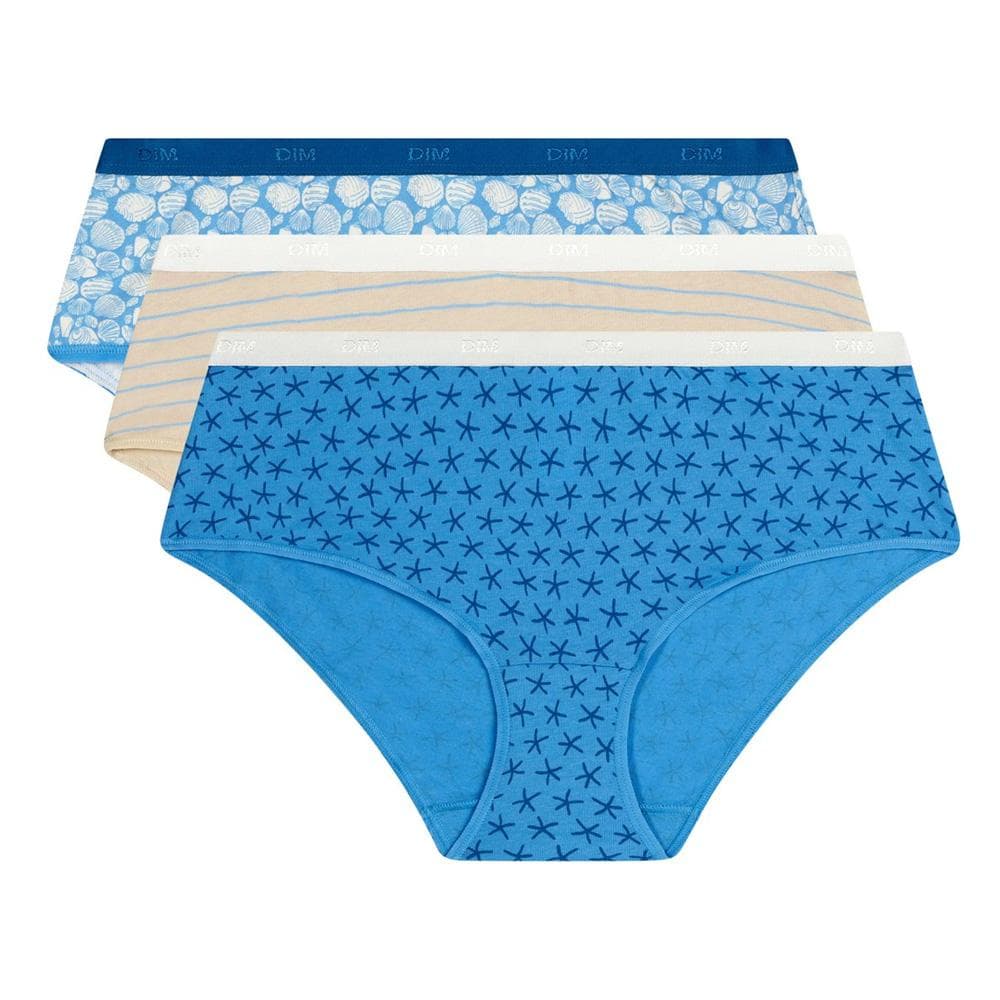 X3 Boxers Bleu/Beige Femme Dim Shorty Femme Les Pockets Coton 3