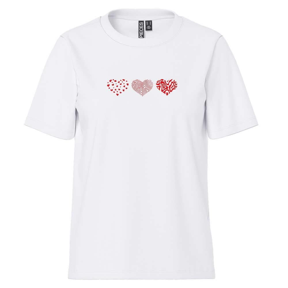 T-Shirt Blanc/Rouge Femme Pieces Pcoda 1