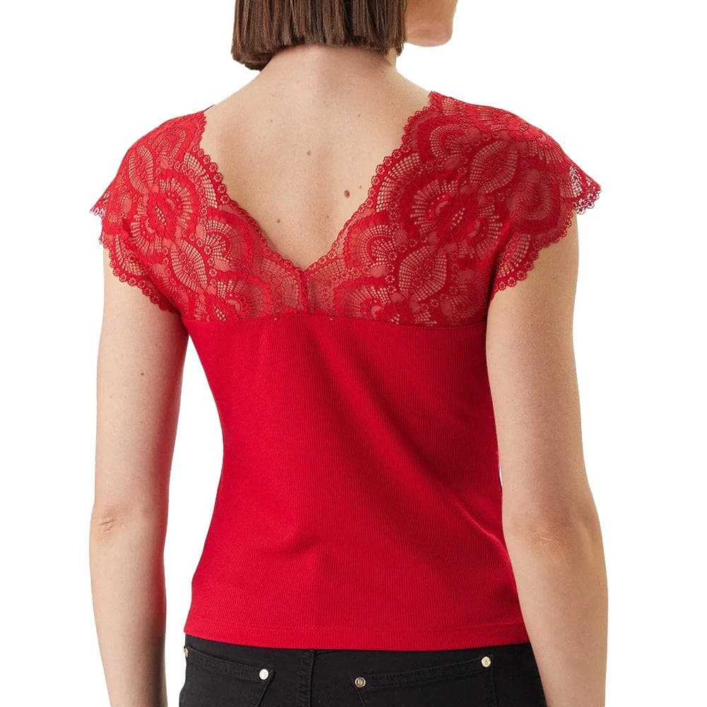 T-Shirt Rouge Femme Morgan Dentelle 2