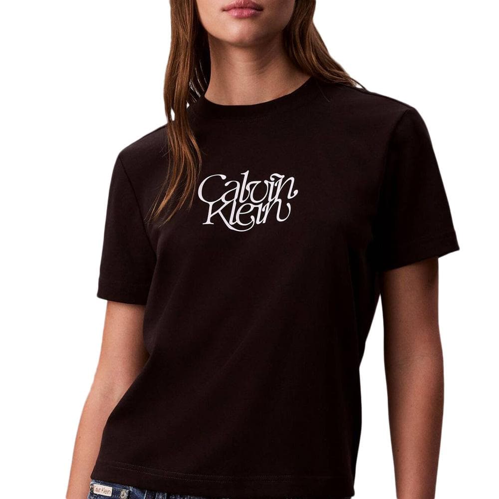 T-Shirt Noir Femme Calvin Klein Jeans Fitted Script 1