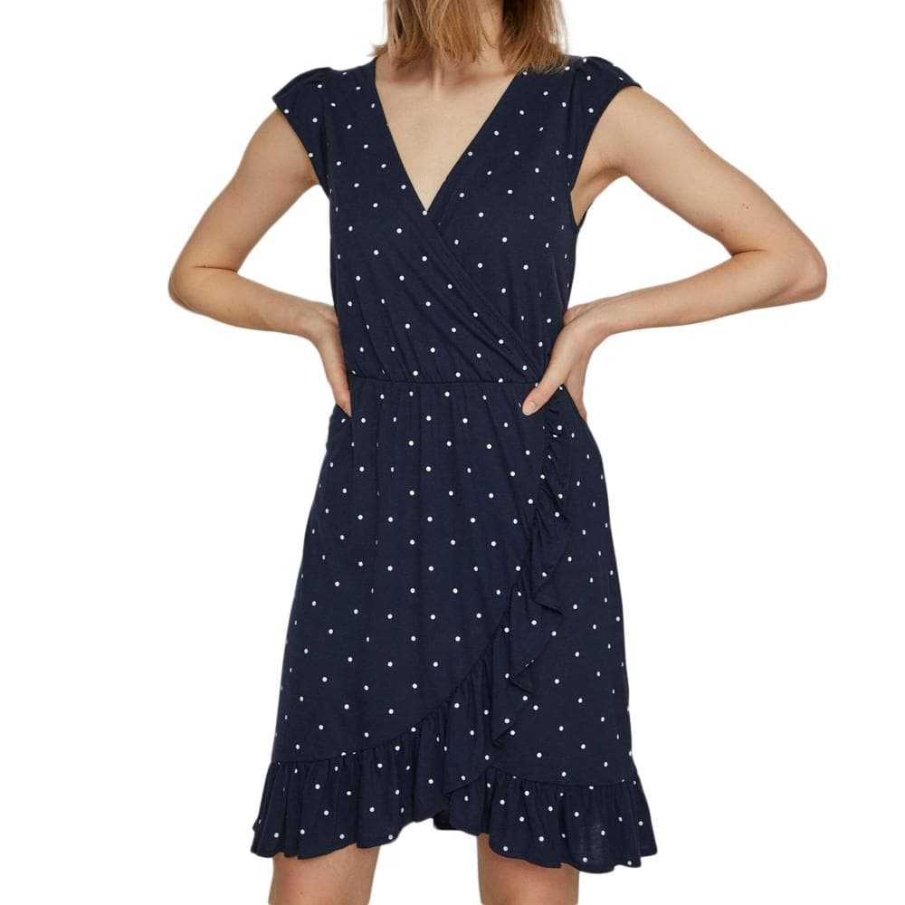 Robe Marine/Pois à volants Femme Vila Mooney 1