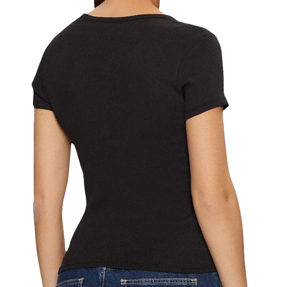 T-Shirt Noir Femme Tommy Hilfiger Slim Button 2