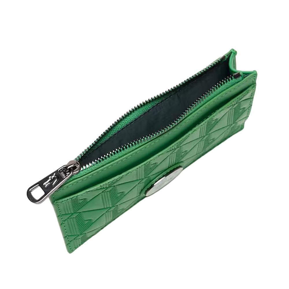 Porte-cartes zippé en cuir monogrammé Vert Lacoste Zip Holder 2