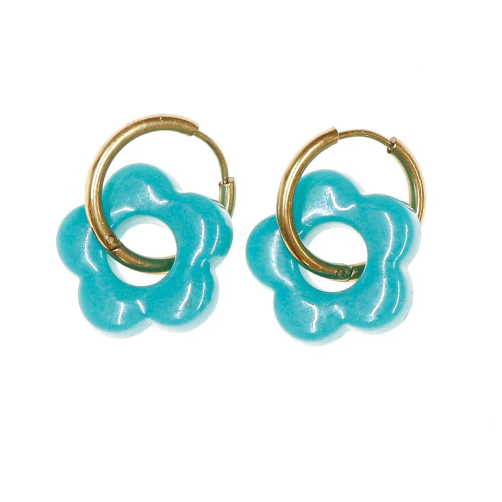 Boucles Oreilles Turquoise Opaque Femme Clio Blue Fleurs 20mm 1