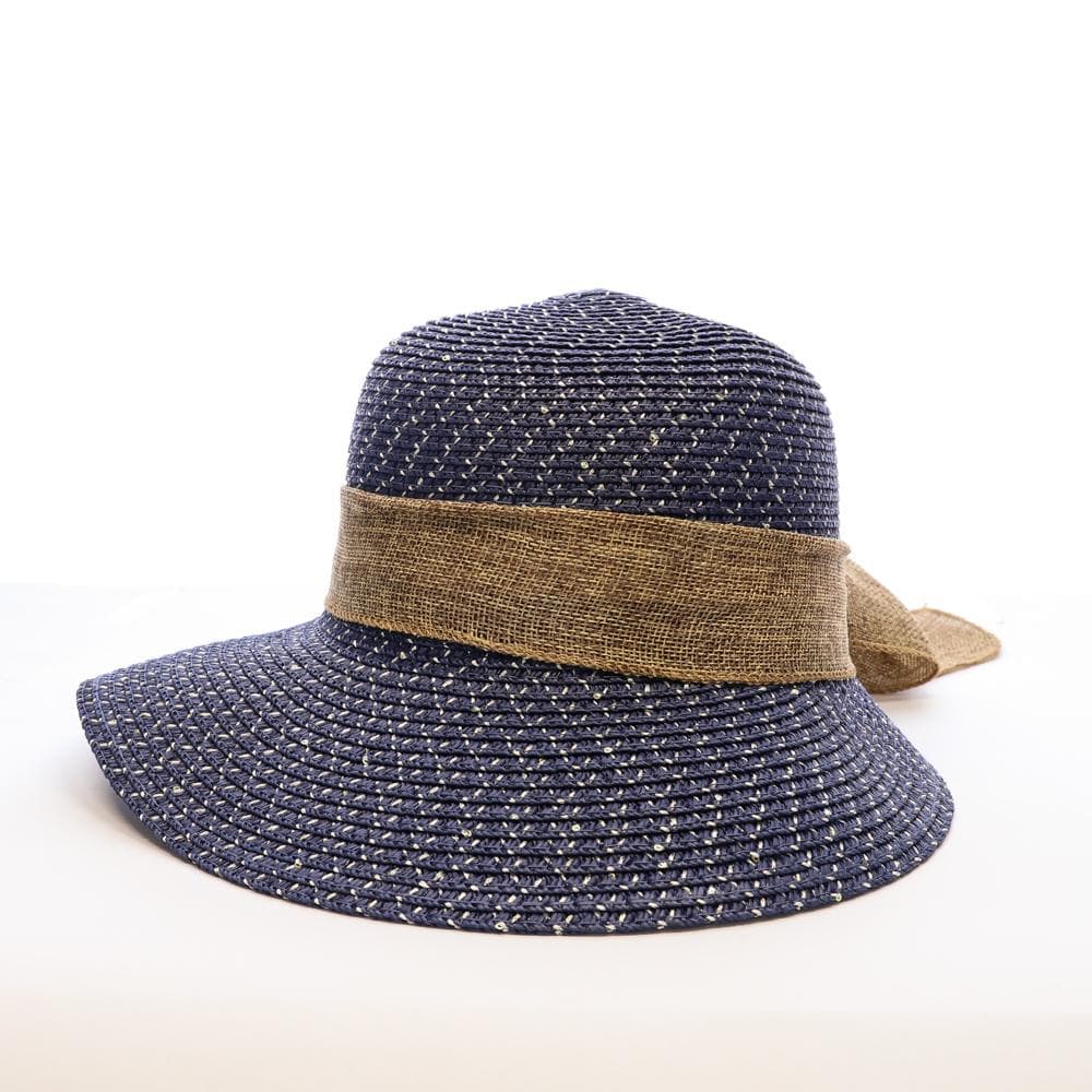 Chapeau de soleil en paille bleu marine Via Lorenzo Pan Coupe Ocean 1