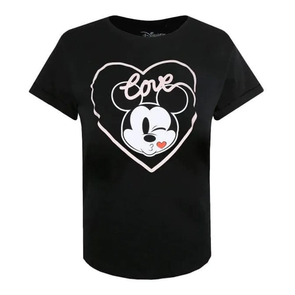 T-Shirt Noir Femme Disney Mickey Love Kiss 1