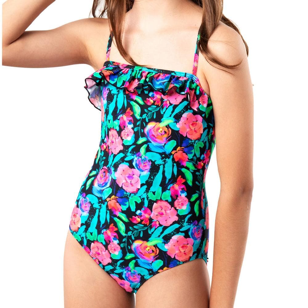 Maillot de Bain 1 Pièce à Fleurs Rose/Noir Fille Sun Project 1