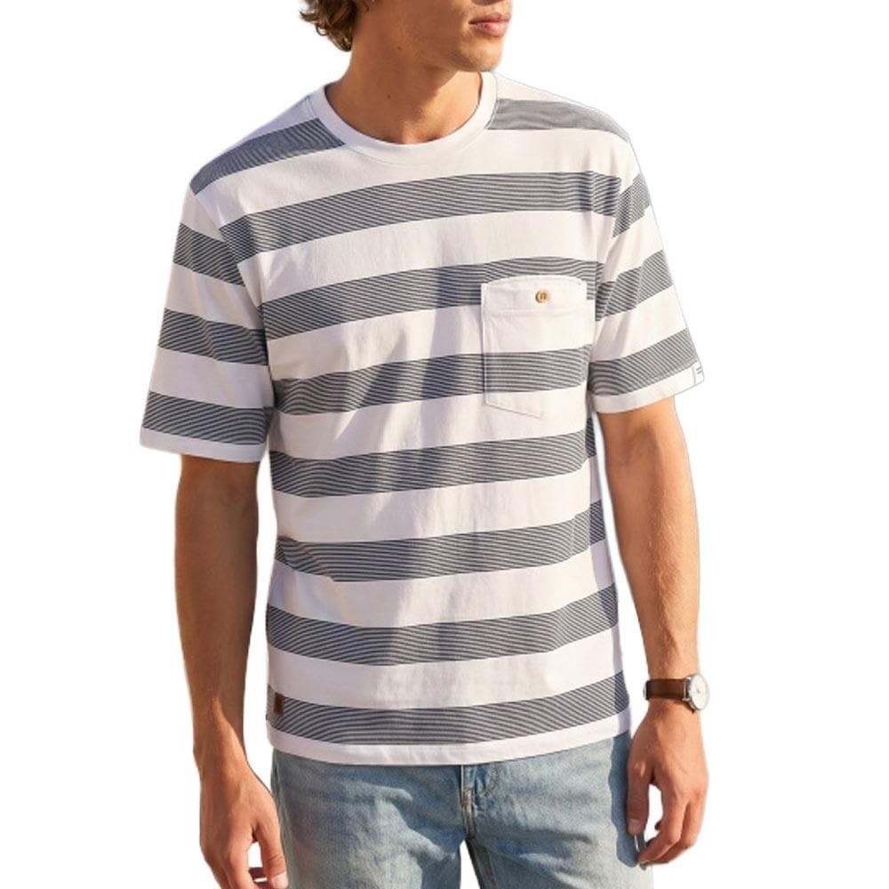 T-Shirt Blanc/Marine Homme RMS26 Rayures 1