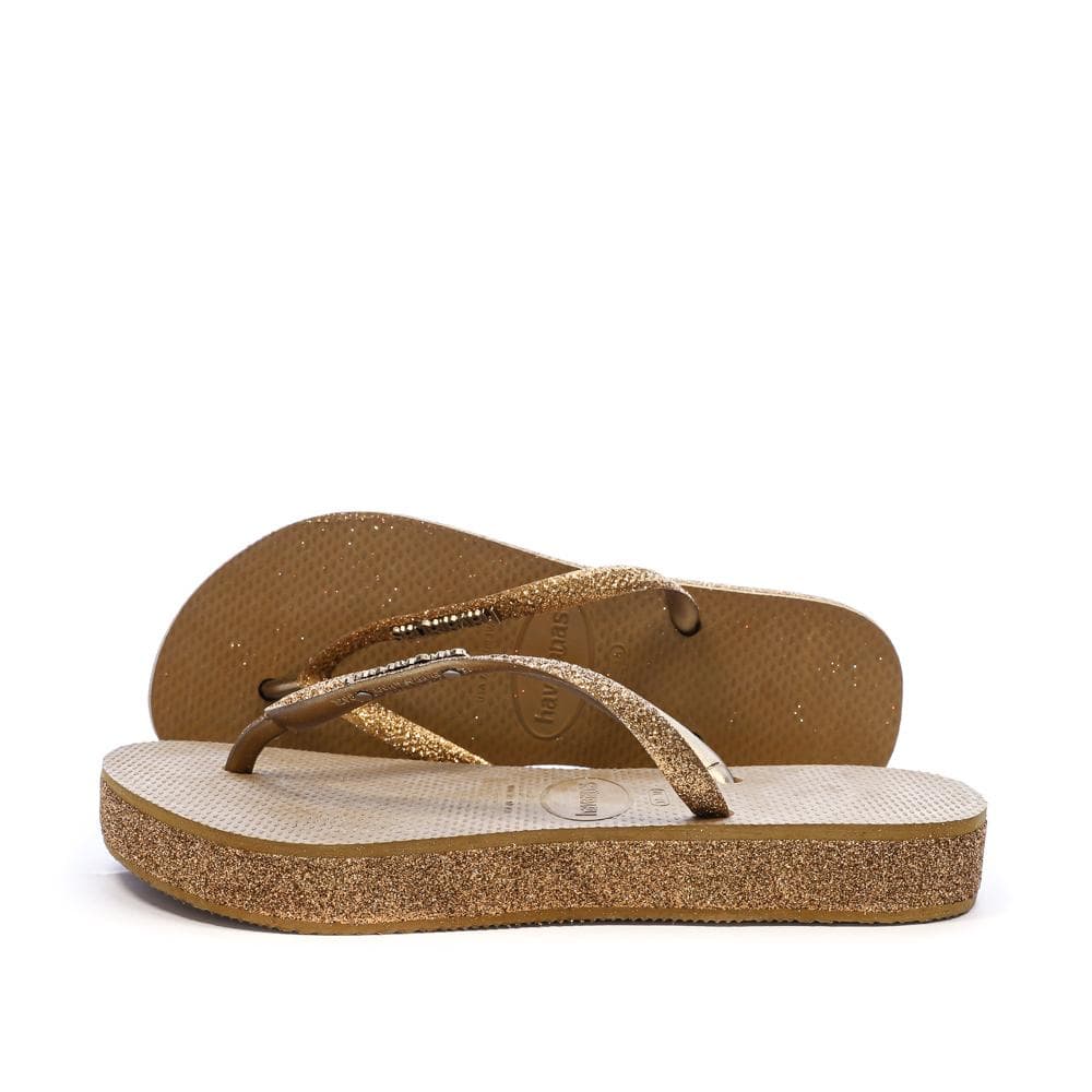 Tongs Marron/Doré Femme Havaianas Slim Platform Sparkle 1