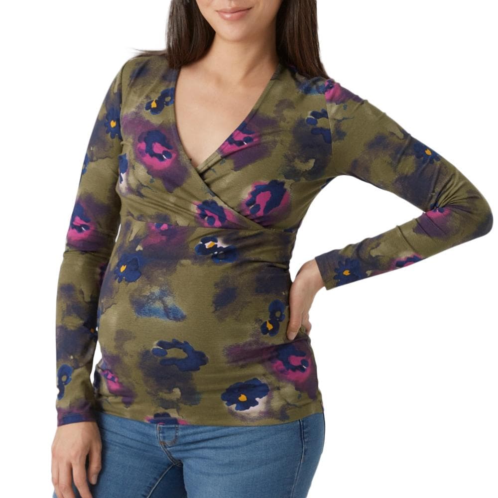 T-Shirt Manches Longues de Grossesse Kaki/Rose Femme Mamalicious Landrea 1