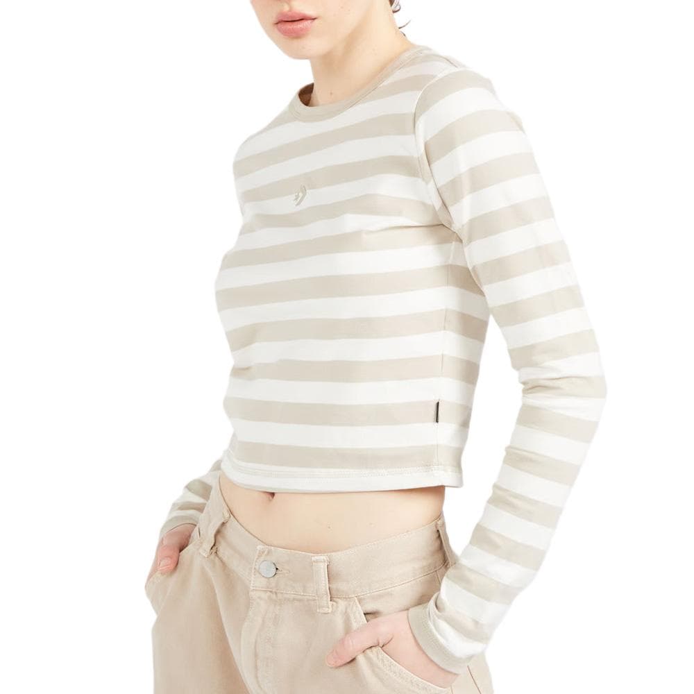T-Shirt Manches Longues Beige Femme Converse Chevron 1