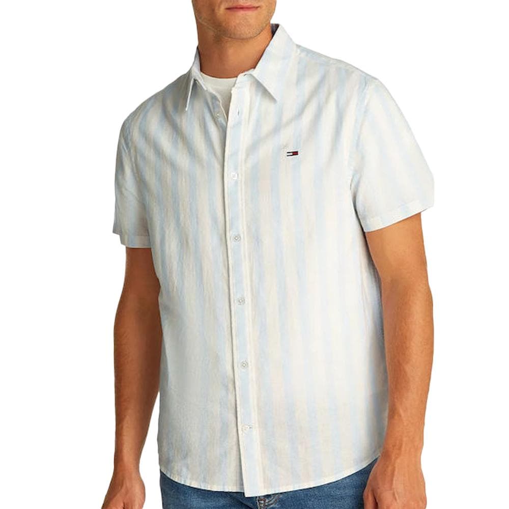 Chemisette Rayures Blanc/Bleu Homme Tommy Hilfiger Linen Blend 1