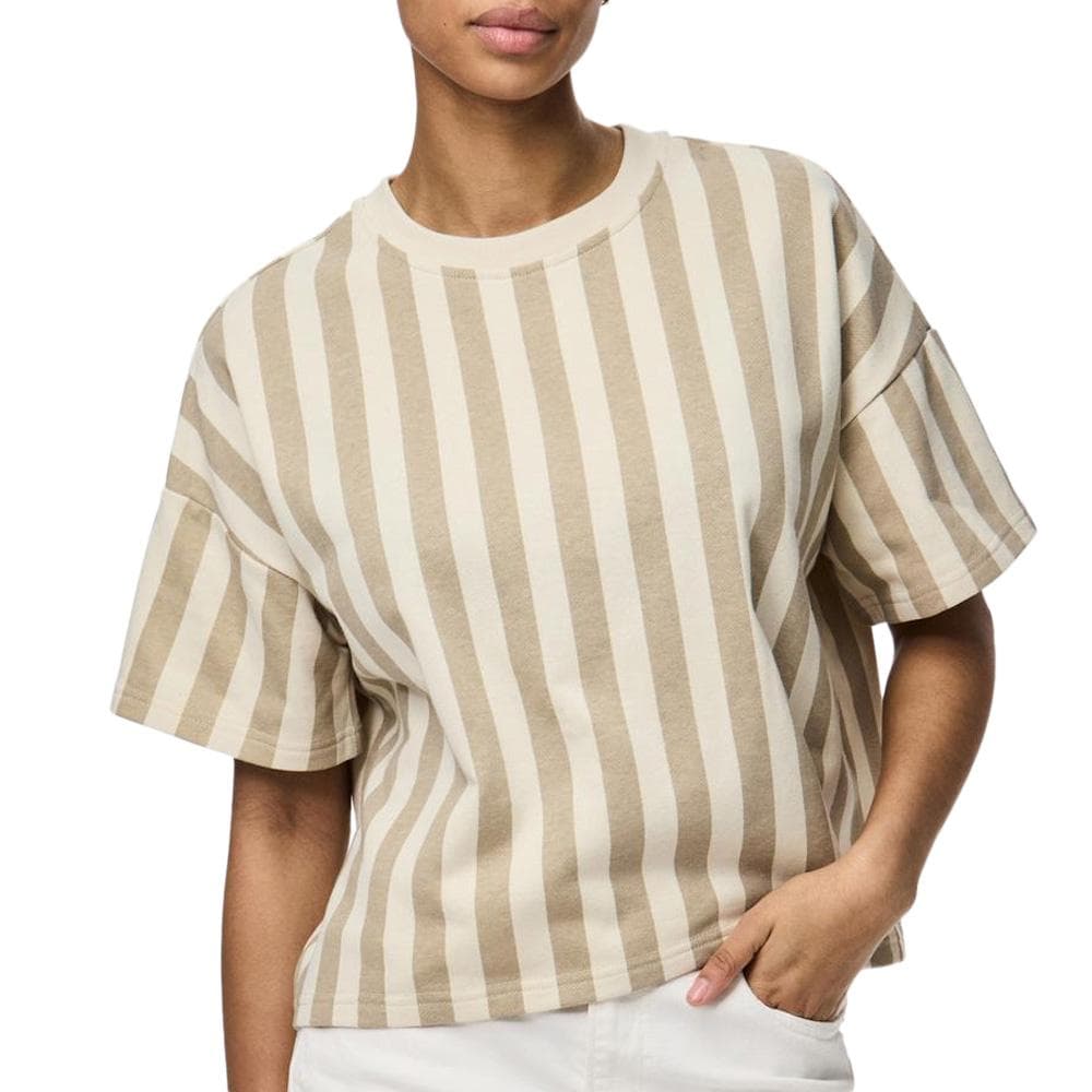 T-shirt Beige à rayures Femme Pieces Chilli Summer 1