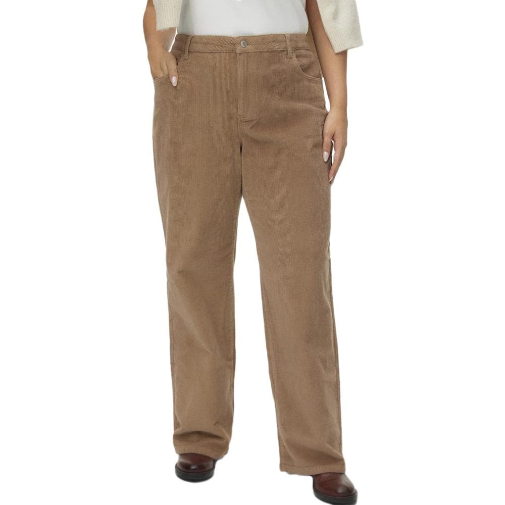 Pantalon en Velours Beige Foncer Femme Vero Moda Curve Corudroy 1