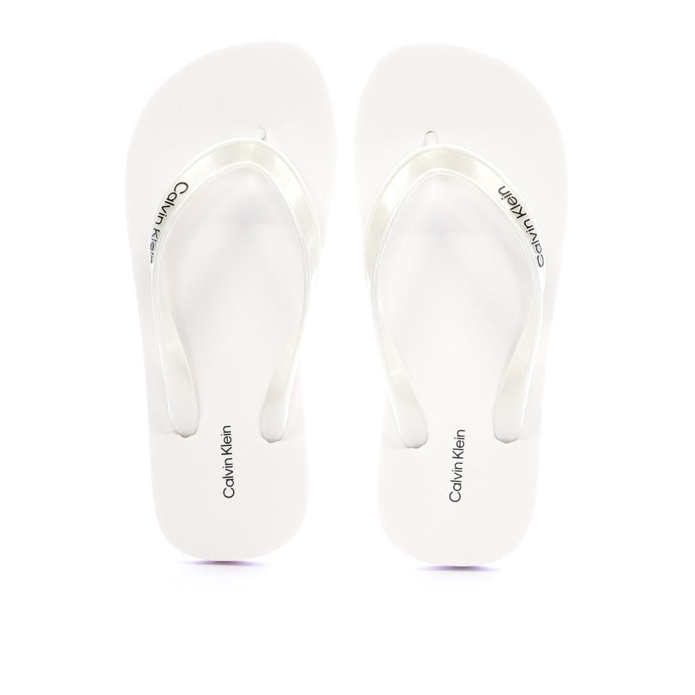 Tongs Blanches Femme Calvin Klein Jeans Flip Flop Tpu Metall 3