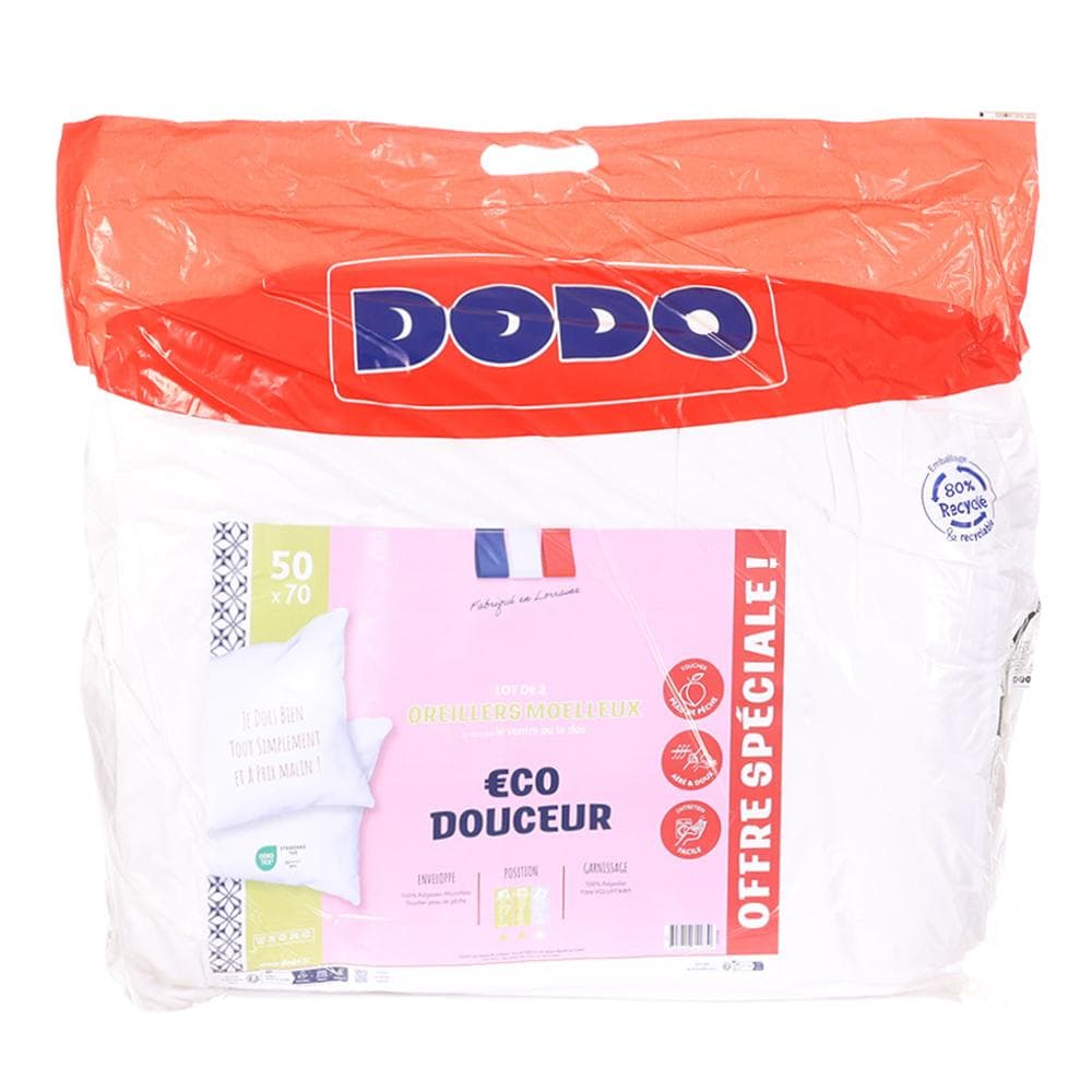 X2 Oreillers Blanc Dodo Moelleux 50x70 1