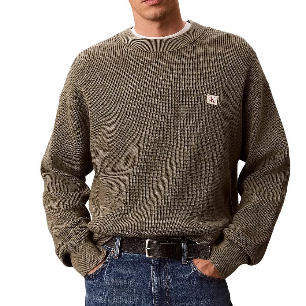 Sweat Vert Homme Calvin Klein Jeans Waffle Badgeses 1