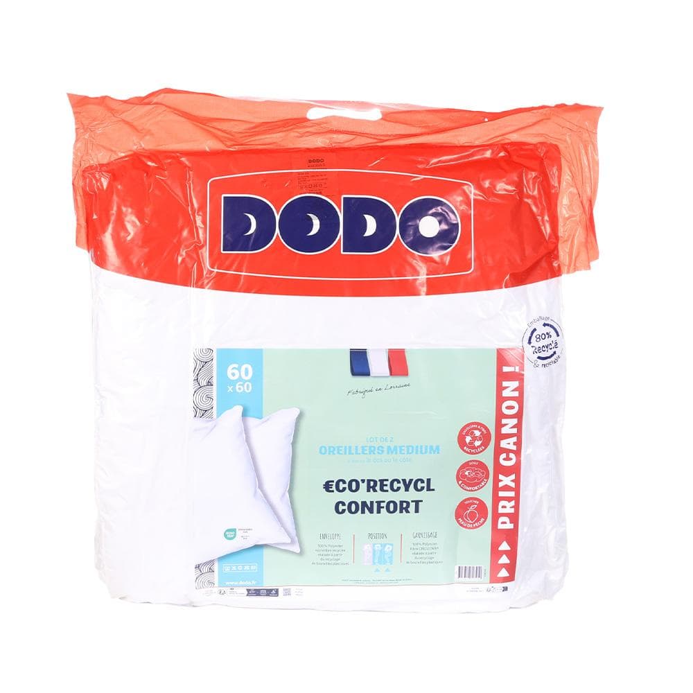 X2 Oreillers Blanc Dodo Lot 2 Confort 60x60 1