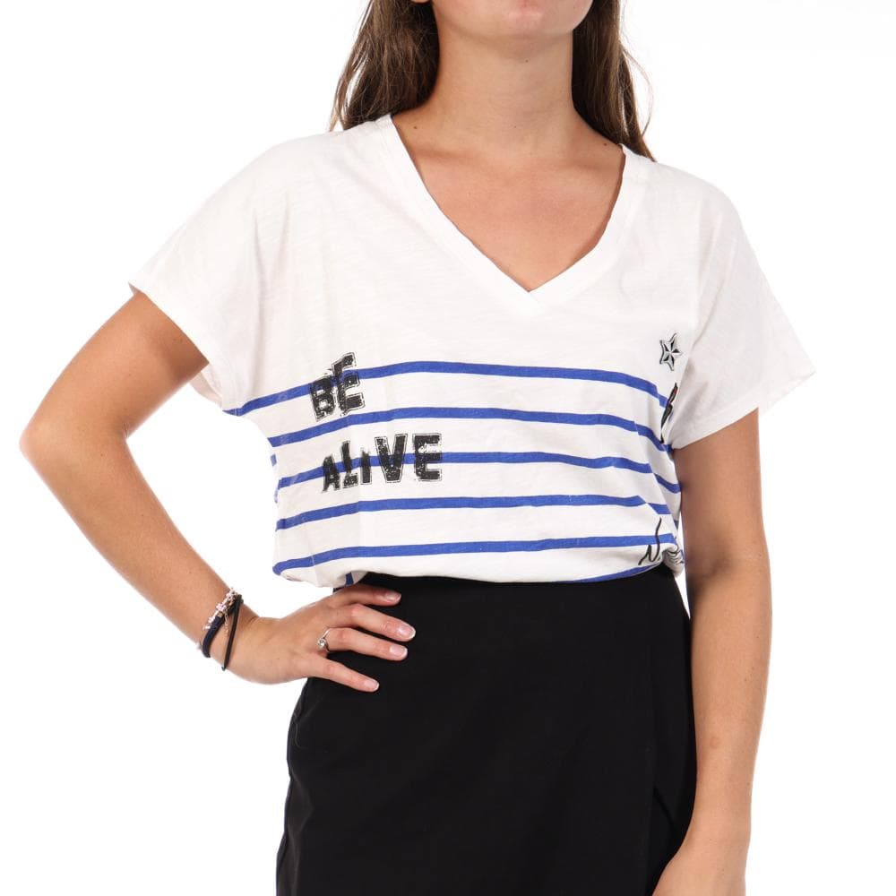 T-Shirt Blanc/Bleu Femme Tema Stripes Be Alive 1