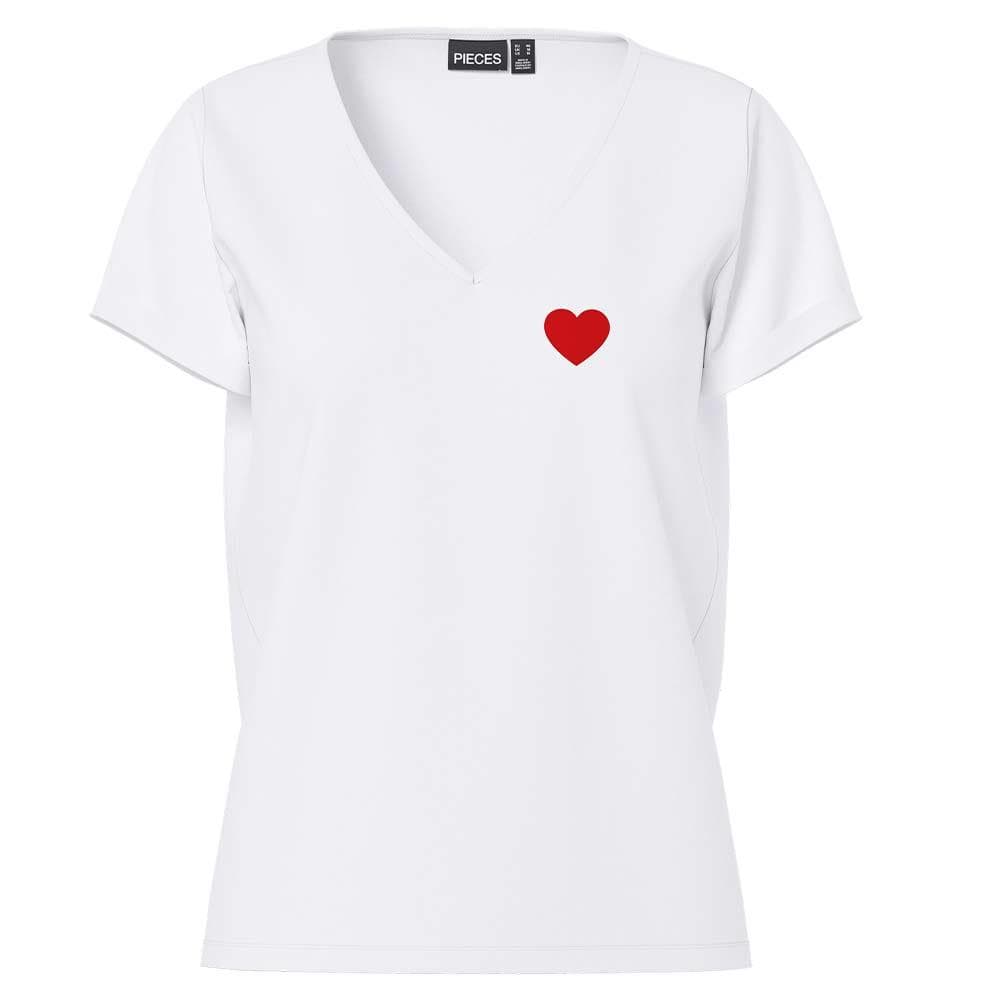 T-Shirt Blanc Coeur Femme Pieces Pcoda 1