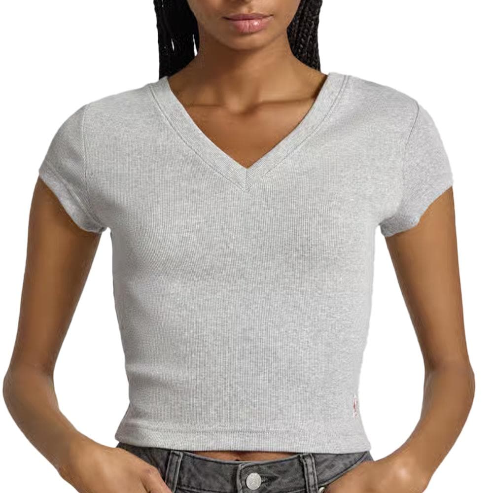 T-Shirt Gris Femme Calvin Klein Jeans Label Ri-cloud 1
